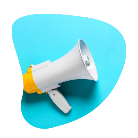 Image of a megaphone laying on a vibrant blue background.